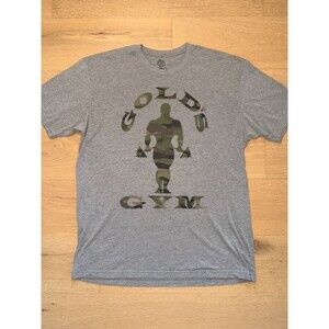 Gold's Gym Men's Size XL Extra Large Gray Graphic Camo Logo Cotton Blend T-Shirt